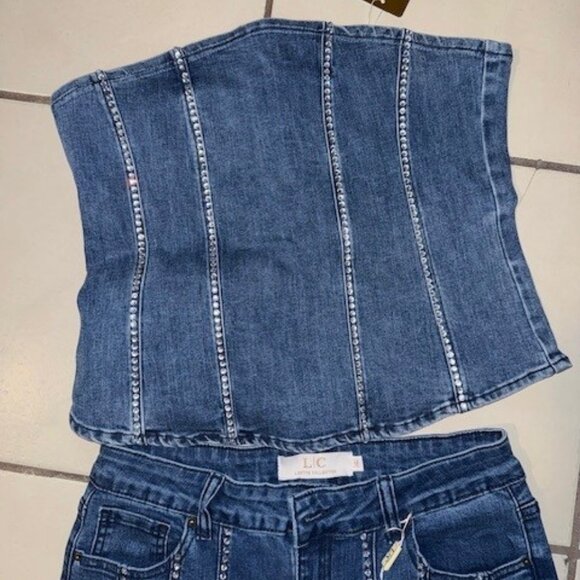 2 Piece Bedazzled Jean set with a Strapless top Sz M by Lizette Collection - Picture 3 of 6